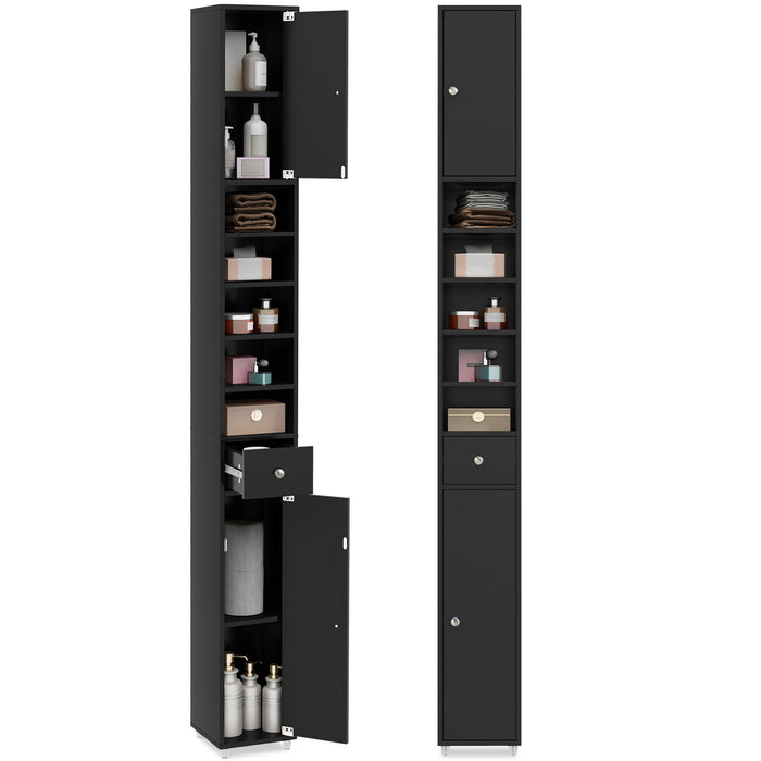 180CM Tall Freestanding Bathroom Cabinet with 2 Doors and 1 Drawer-White