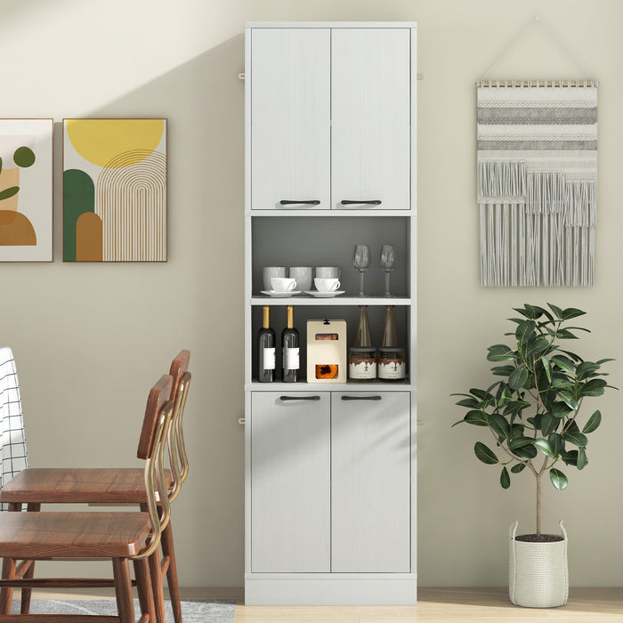 190cm Tall Freestanding Cupboard with Doors and Shelves-White