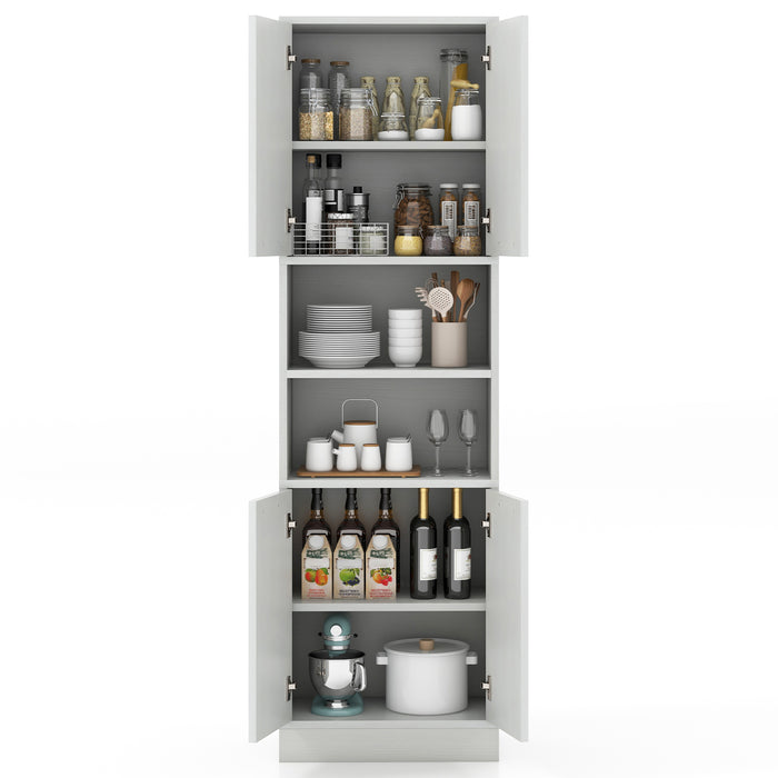190cm Tall Freestanding Cupboard with Doors and Shelves-White