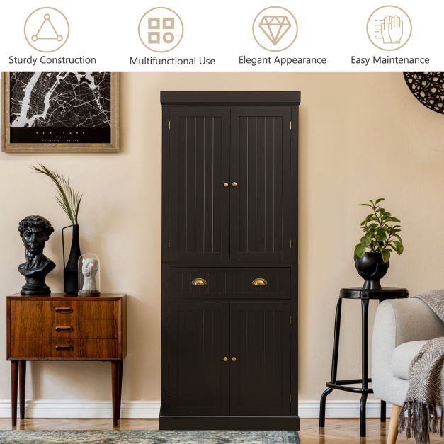 4-Door High Kitchen Sideboard - Versatile Adjustable Shelving Storage Unit - Perfect for Enhancing Space Utilization and Organization in Kitchens