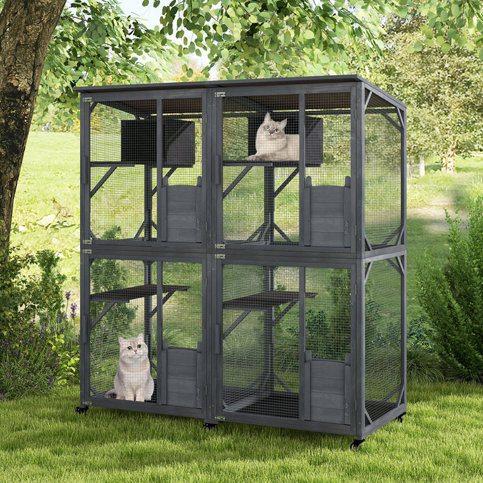 182 cm Tall Large Wooden Cat House with 4 Platforms and 2 Resting Boxes-