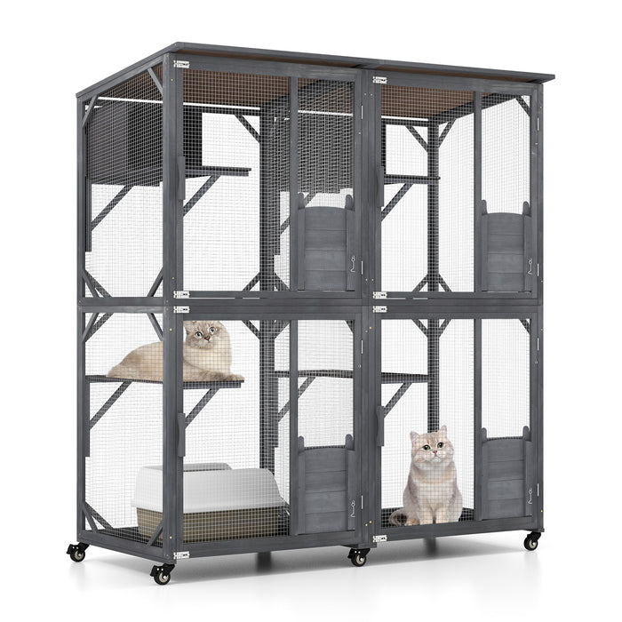 182 cm Tall Large Wooden Cat House with 4 Platforms and 2 Resting Boxes-