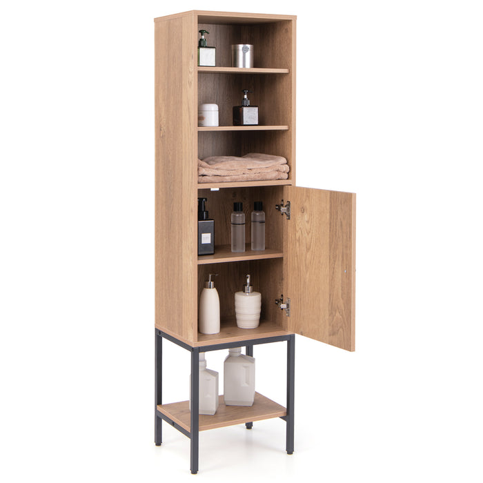 Tall Storage Cabinet with Adjustable Shelf and Bottom Storage-