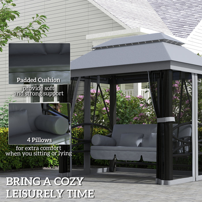 Outsunny 3 Seater Swing Chair Hammock Gazebo Lounger Cushioned Seat Waterproof Grey