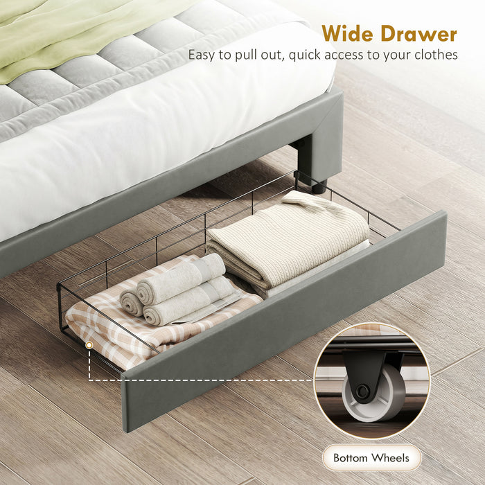 HOMCOM King Size Ottoman Bed Frame, with Front Drawer - Grey