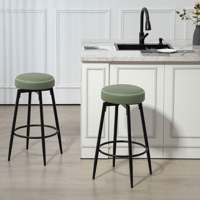 HOMCOM Set of Two Faux Leather Bar Stools - Green/Black