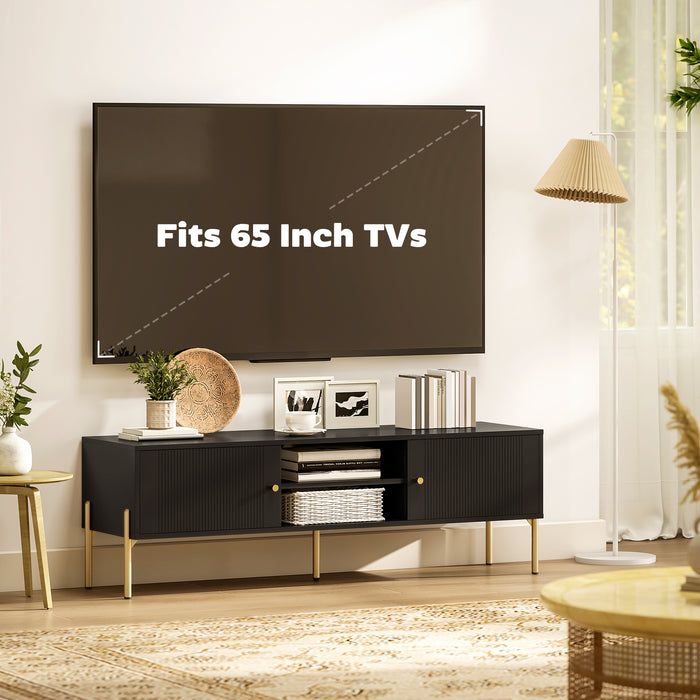 HOMCOM TV Stand for TVs up to 65", Entertainment Center with 2 Open Shelves, 2 Cabinets and Steel Legs for Living Room, Black