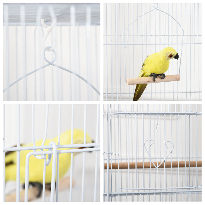 PawHut Large Metal Bird Cage with Stand, Perches, Food Bowls, Swing for Budgie, Parakeet, 46.5 x 35.5 x 92cm,White