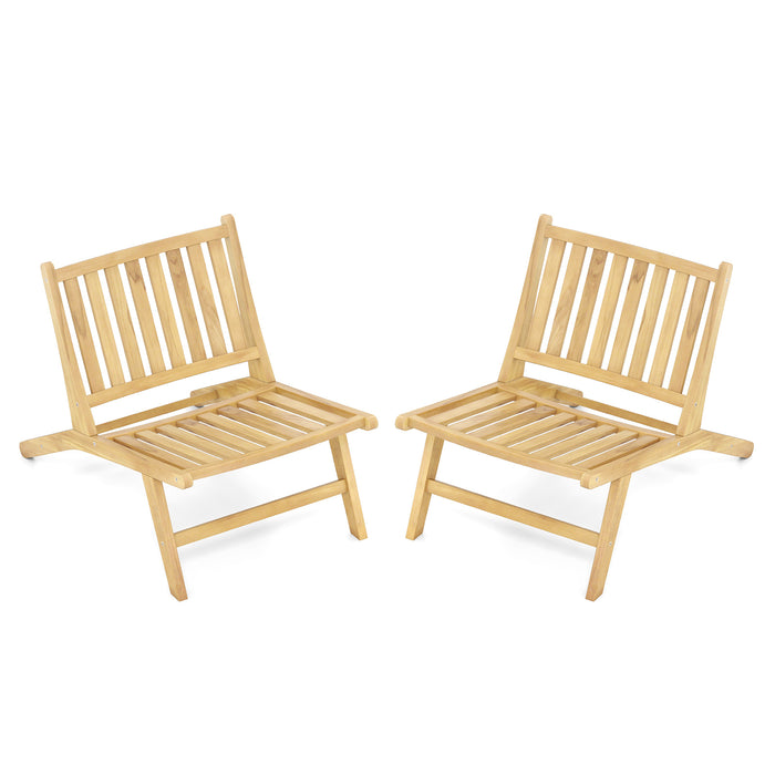 Teak Wood Outdoor Reclining Chair Natural Mid Century Accent Chair Set of 2