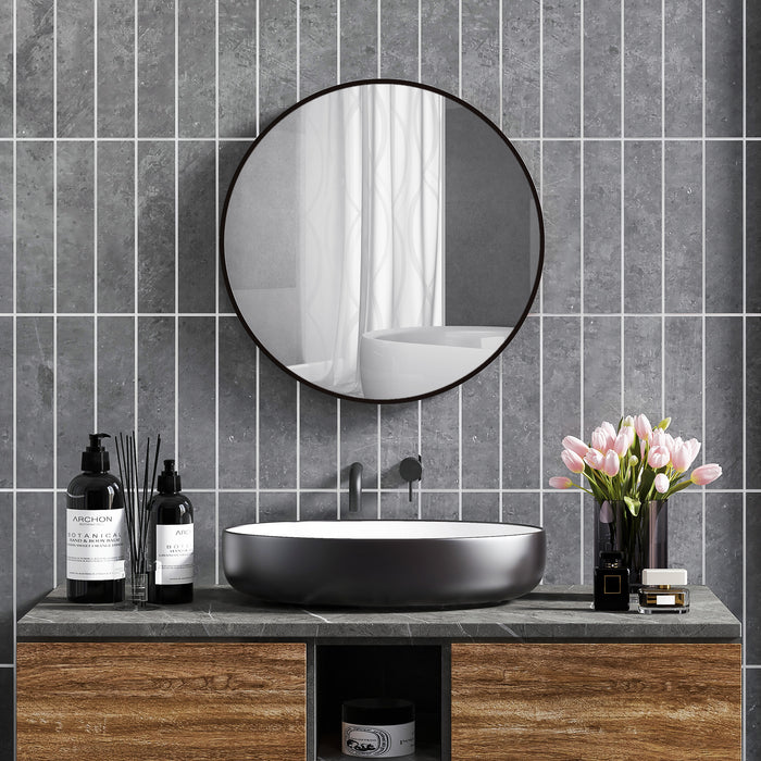 Round Modern Bathroom Mirror - Aluminum Framed Wall-Mounted Vanity, Easy Installation, 70cm - Ideal for Living Rooms & Entryways