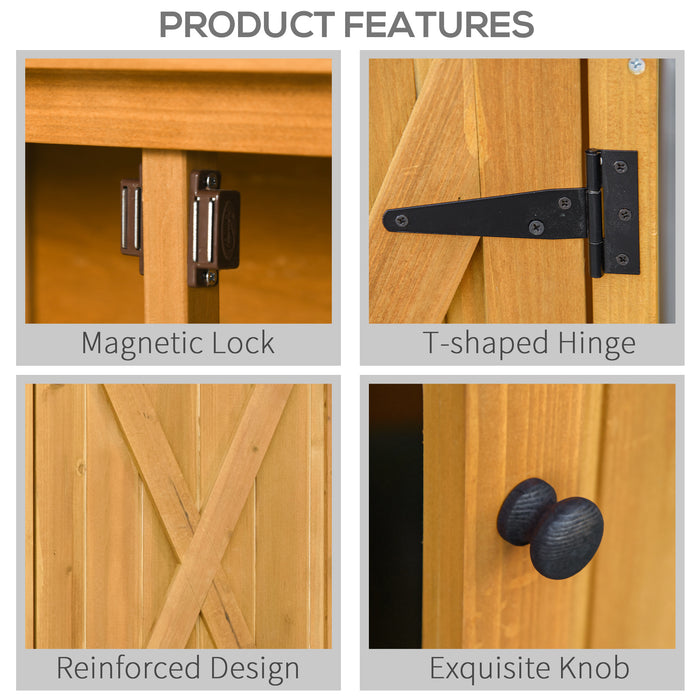 Wooden Garden Storage Shed - Fir Tool Cabinet Organizer with Shelving, Double Doors, 110x55x117cm - Perfect for Outdoor Equipment and Tool Storage