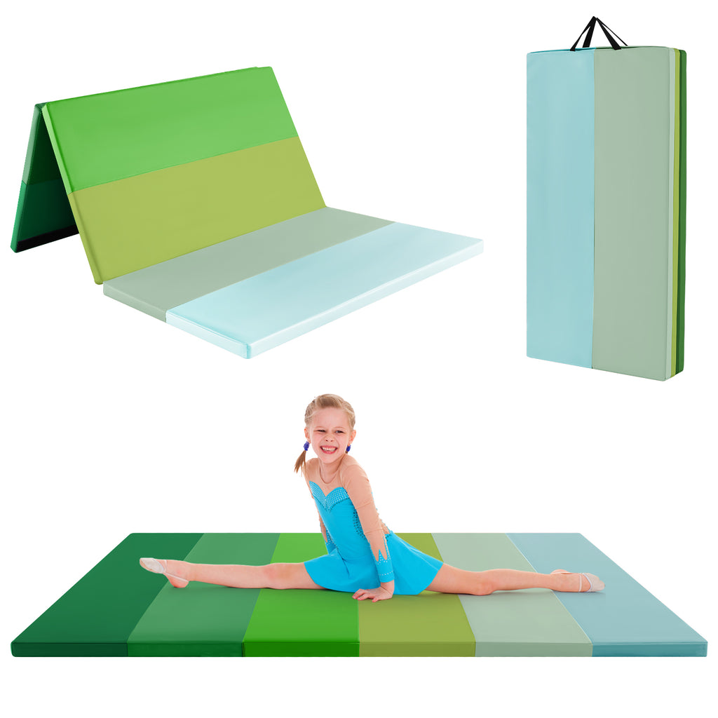 Gymnastics Mat Tri-Fold Thick Tumbling Mat with Hook and Loop Fasteners-Green