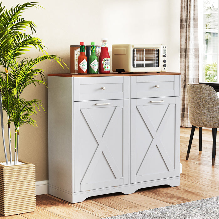 Tilt Out Trash Can Cabinet with Outlets and Adjustable Shelf for Kitchen-