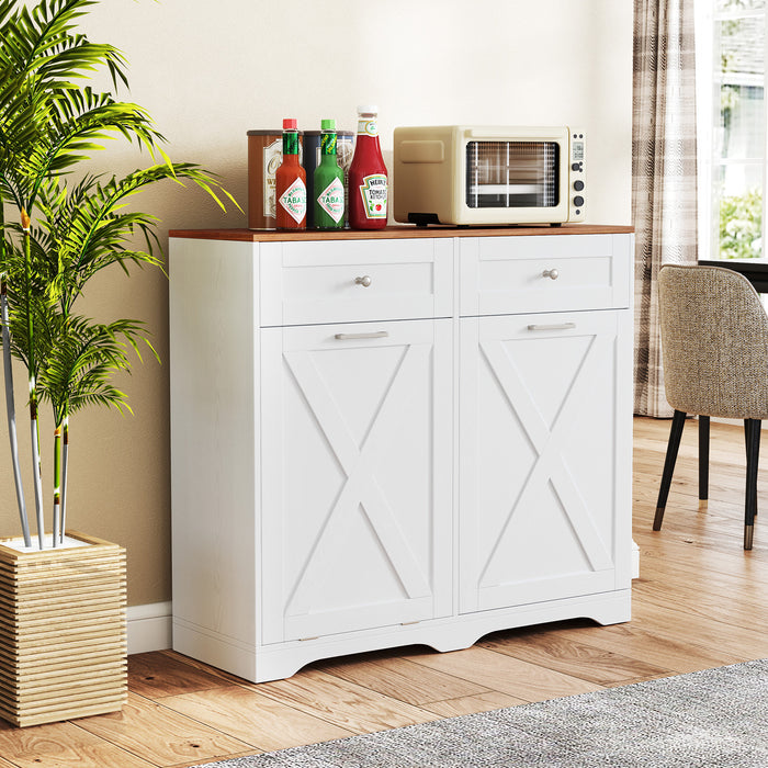 Tilt Out Trash Can Cabinet with Outlets and Adjustable Shelf for Kitchen-