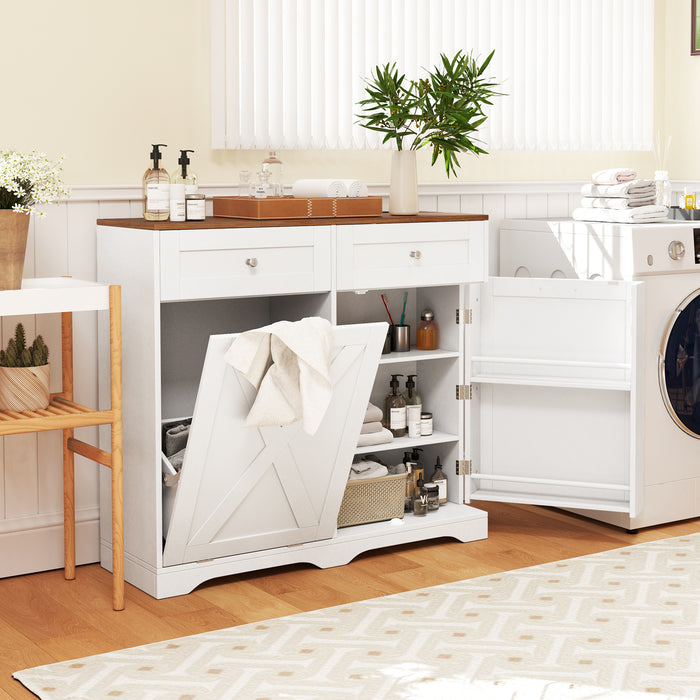 Tilt Out Trash Can Cabinet with Outlets and Adjustable Shelf for Kitchen-