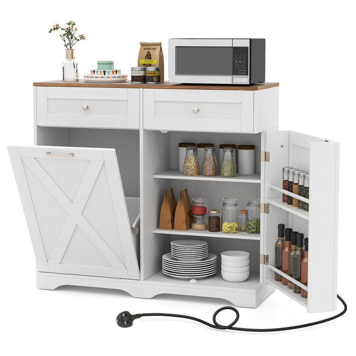 Tilt Out Trash Can Cabinet with Outlets and Adjustable Shelf for Kitchen-