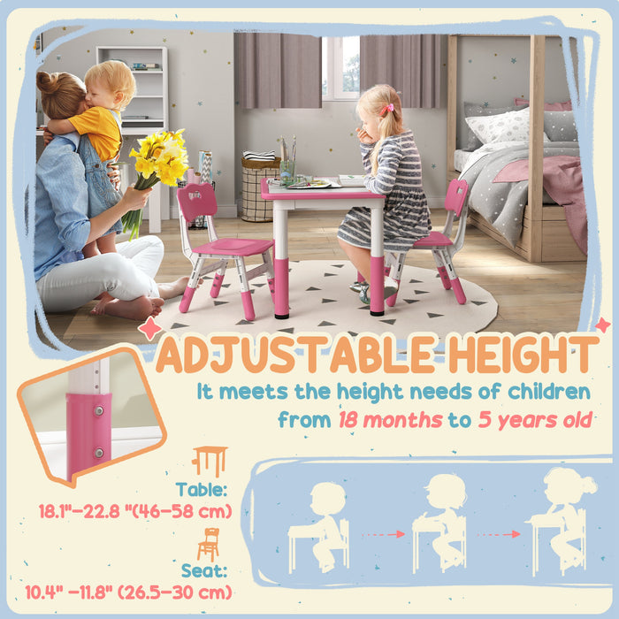 Height Adjustable Kids' Desk Set with 2 Chairs - 3-Piece Children's Activity Table for Playroom and Bedroom - Perfect for Toddlers, Pink