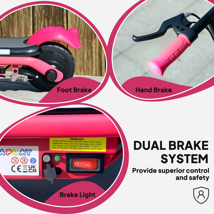 AIYAPLAY Electric Scooter for Kids Ages 6-14, with Dual Brakes, Flash Wheel and Colourful Light, Kids Electric Scooter E Scooter, Up to 12 KM/H & 10 KM, Pink
