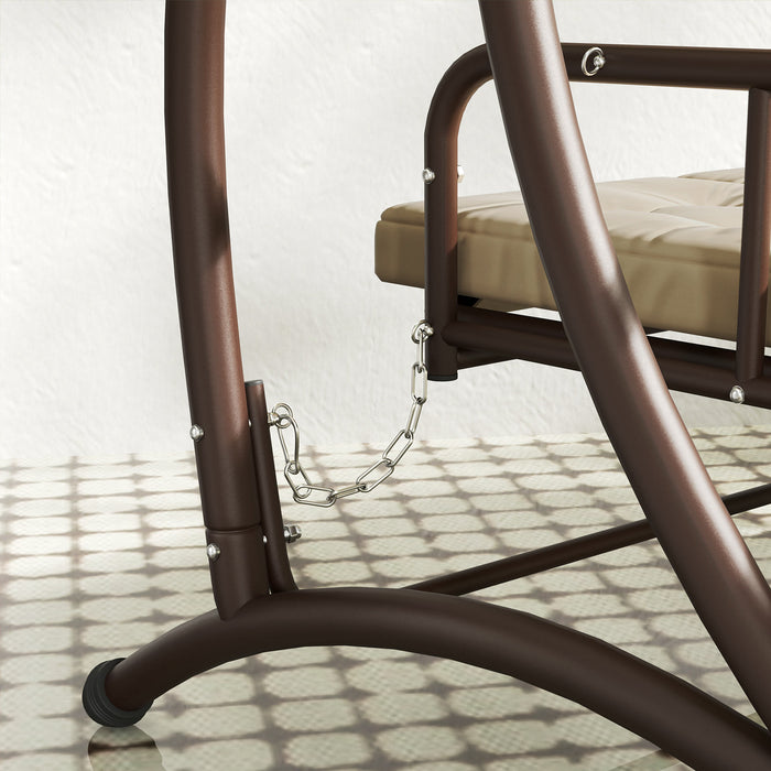 Outsunny 3 Seater Garden Swing Seat Bed, Convertible Swing Chair Bench with UPF30+ Adjustable Canopy, Cushioned Seat and Weather Resistant Steel Frame, Khaki