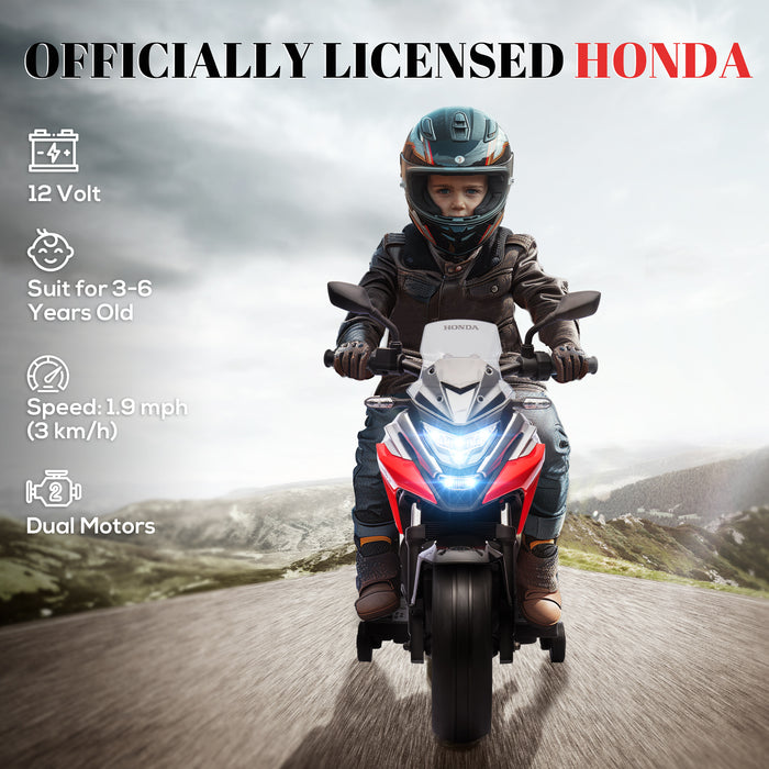 Honda 12V Children's Electric Motorcycle - with Built-In Music, Bright Headlights & Educational Features - Perfect Ride-on Toy for Kids Aged 3-6, Vibrant Red