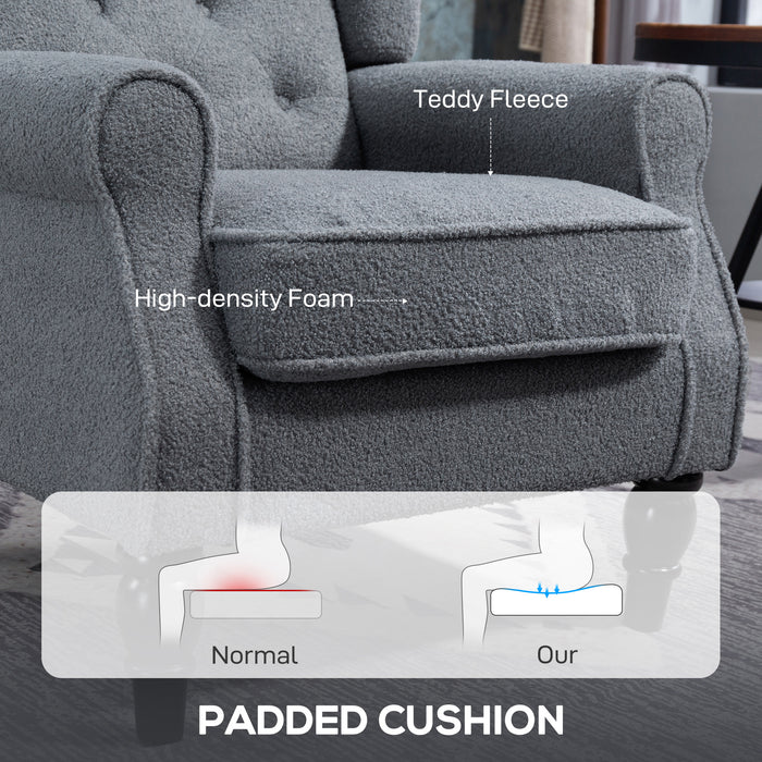 HOMCOM Wingback Accent Chair, Retro Upholstered Button Tufted Occasional Chair for Living Room and Bedroom, Grey