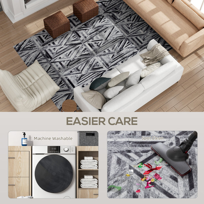 HOMCOM Modern Area Rug, Triangle Pattern Non-Slip Washable Rug, Chenille Floor Carpet for Living Room, Bedroom, Dining Room, Home Office, 290 x 200 cm, Black