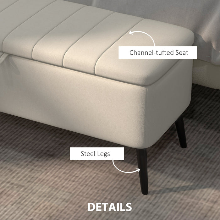 HOMCOM Storage Ottoman Linen Fabric Bench with Flip Top - Cream White