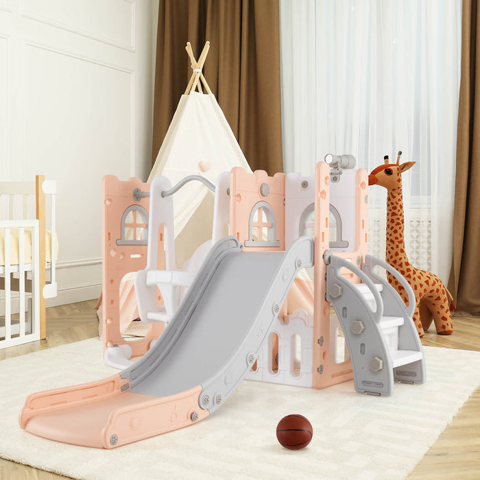 7-in-1 Toddle Slide Set with Swing Seat and Basketball Hoop and Ladder-