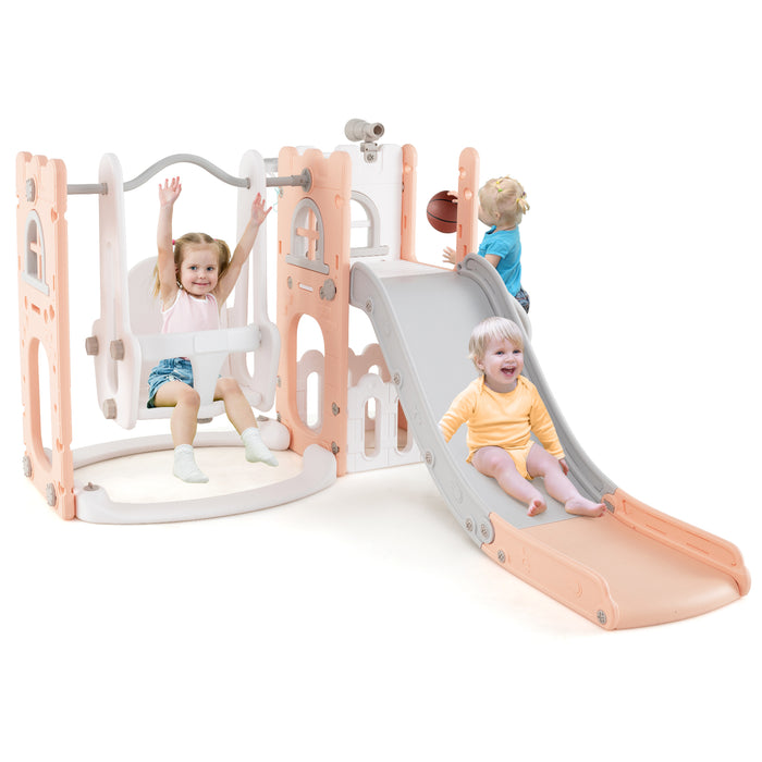 7-in-1 Toddle Slide Set with Swing Seat and Basketball Hoop and Ladder-