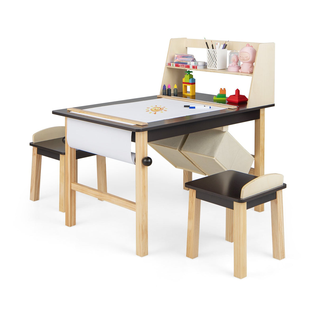 Kids Chairs Set with 2 Storage Bins and Paper Roll-