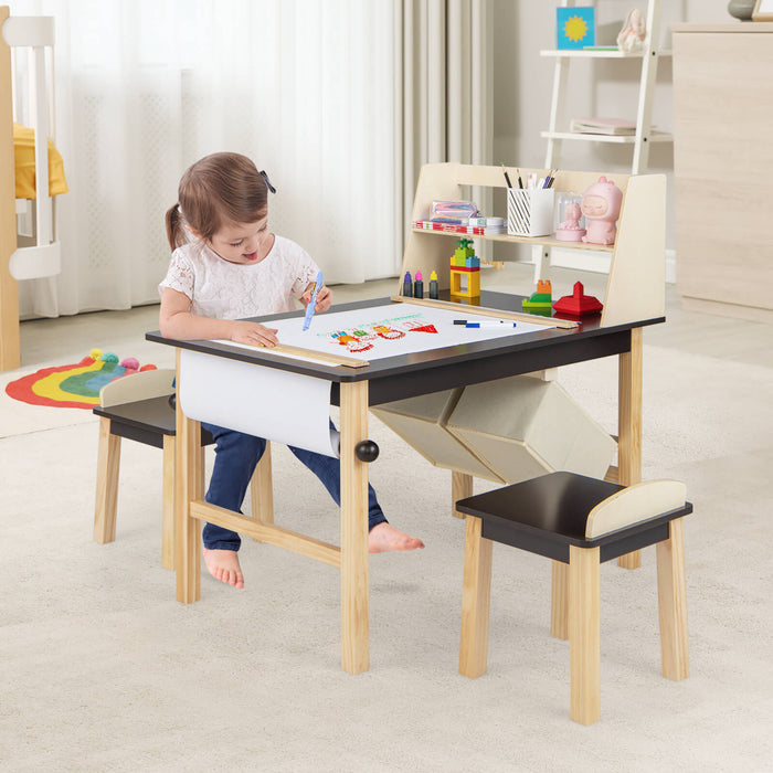 Kids Chairs Set with 2 Storage Bins and Paper Roll-
