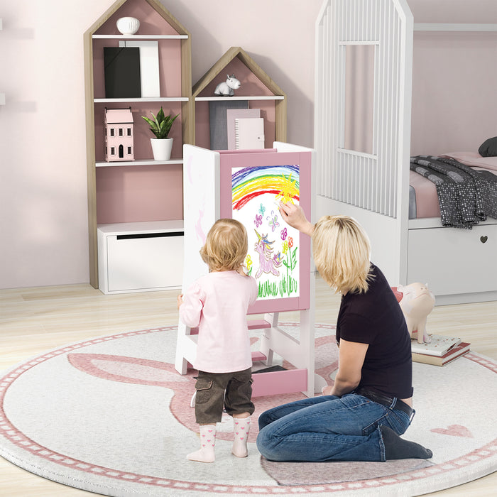 Kitchen Stool Helper for Toddlers - Features Chalkboard and Whiteboard - Ideal For Engaging Children in Cooking Activities