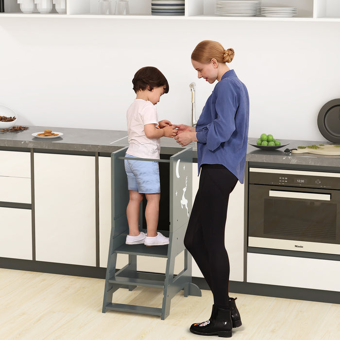 Kitchen Stool Helper for Toddlers - Features Chalkboard and Whiteboard - Ideal For Engaging Children in Cooking Activities