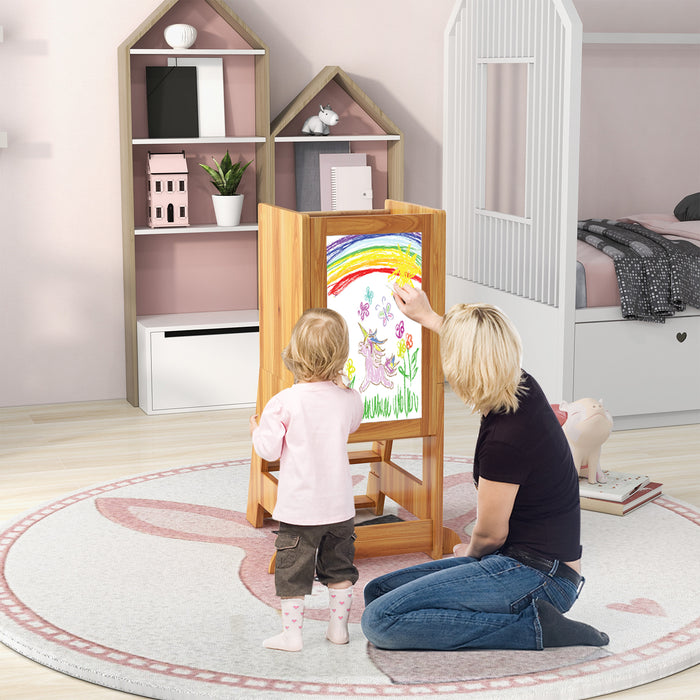 Kitchen Stool Helper for Toddlers - Features Chalkboard and Whiteboard - Ideal For Engaging Children in Cooking Activities