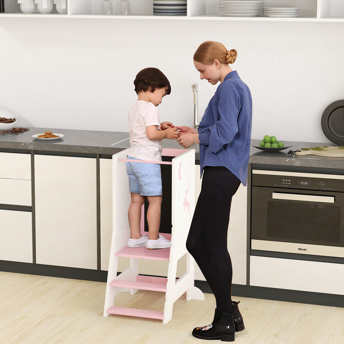 Kitchen Stool Helper for Toddlers - Features Chalkboard and Whiteboard - Ideal For Engaging Children in Cooking Activities
