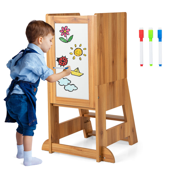 Kitchen Stool Helper for Toddlers - Features Chalkboard and Whiteboard - Ideal For Engaging Children in Cooking Activities