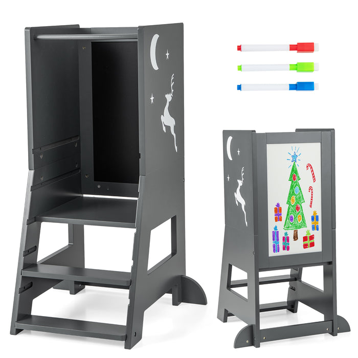 Kitchen Stool Helper for Toddlers - Features Chalkboard and Whiteboard - Ideal For Engaging Children in Cooking Activities