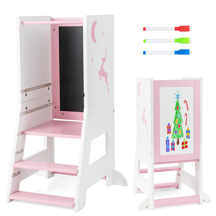 Kitchen Stool Helper for Toddlers - Features Chalkboard and Whiteboard - Ideal For Engaging Children in Cooking Activities