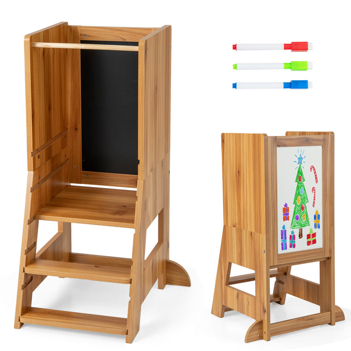 Kitchen Stool Helper for Toddlers - Features Chalkboard and Whiteboard - Ideal For Engaging Children in Cooking Activities