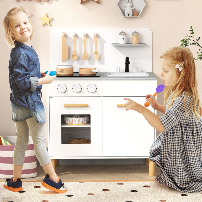 Toddler Pretend Play Kitchen with Light up Stove and Cooking Sounds-