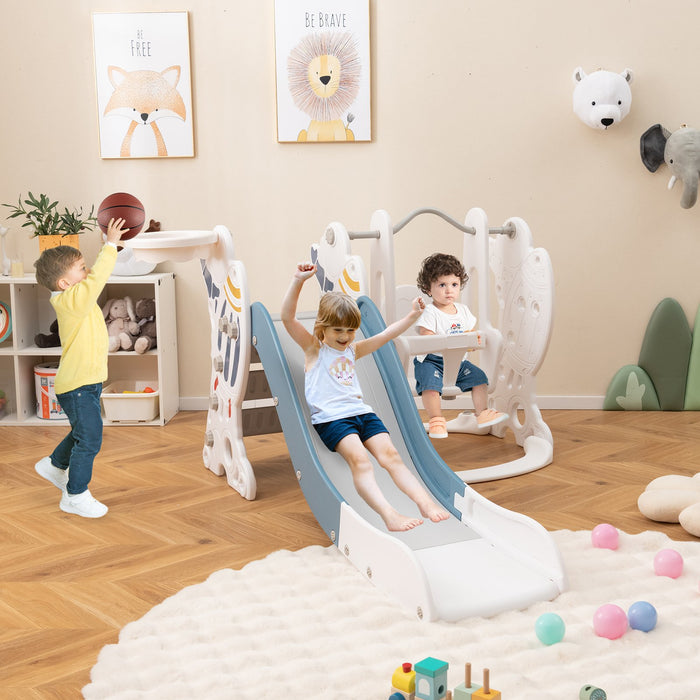 Toddler Slide and Swing Set with Extended Slide, Swing, Basketball Hoop and Climber-