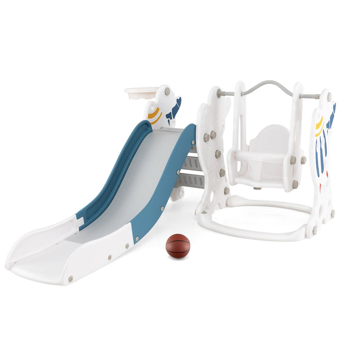 Toddler Slide and Swing Set with Extended Slide, Swing, Basketball Hoop and Climber-