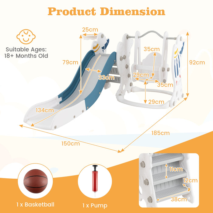 Toddler Slide and Swing Set with Extended Slide, Swing, Basketball Hoop and Climber-