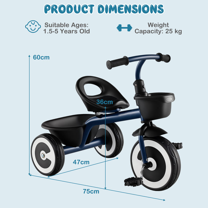 Toddler Tricycle Kids Trike with Adjustable Seat for 1.5-5 Years Old-
