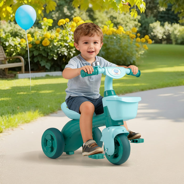 Toddler Tricycle with Limited Steering and Front Storage Basket and Bell-