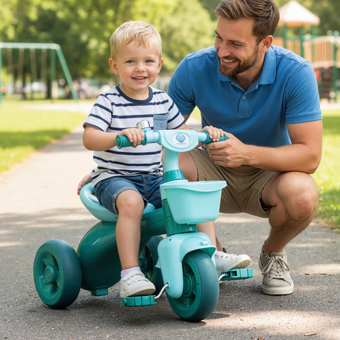 Toddler Tricycle with Limited Steering and Front Storage Basket and Bell-