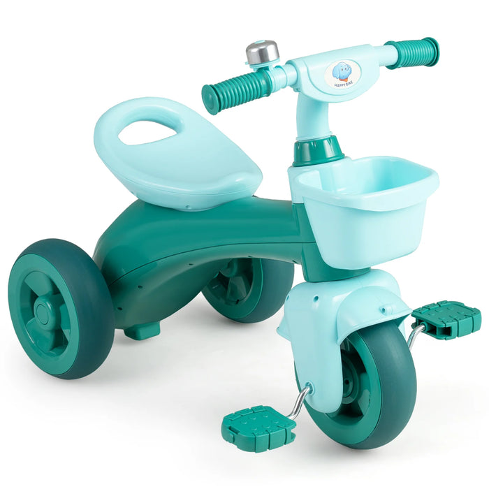 Toddler Tricycle with Limited Steering and Front Storage Basket and Bell-