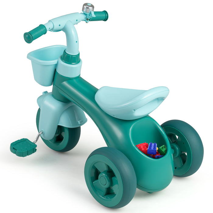 Toddler Tricycle with Limited Steering and Front Storage Basket and Bell-
