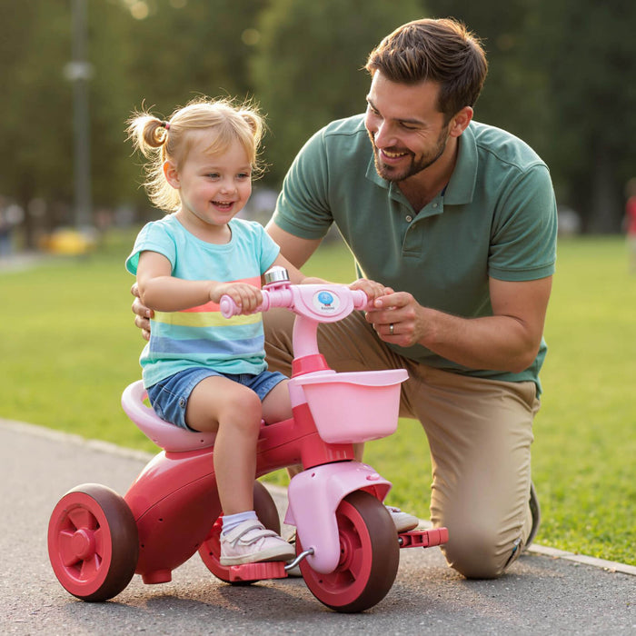 Toddler Tricycle with Limited Steering and Front Storage Basket and Bell-