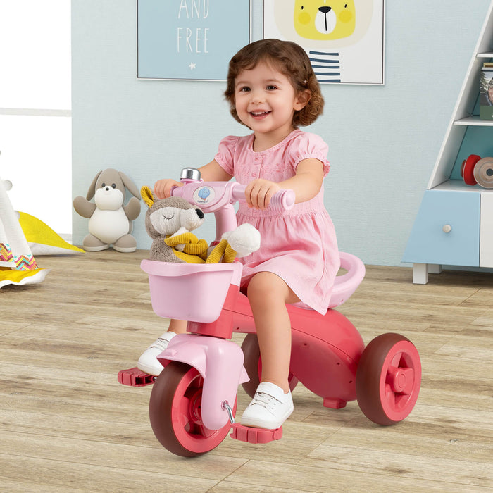 Toddler Tricycle with Limited Steering and Front Storage Basket and Bell-